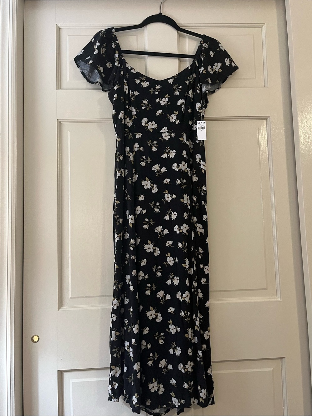 NWT Black Maxi Dress with White Floral Print